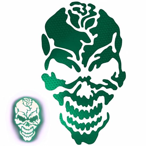 customTAYLOR33 High Intensity Reflective Skull Rose Decal (Premium Quality) / Multiple Colors/Vehicle & Helmet Compatible/Nighttime Visibility (Green, 12 inch X 7 inch) - color: Green, size: 12 inch X 7 inch
