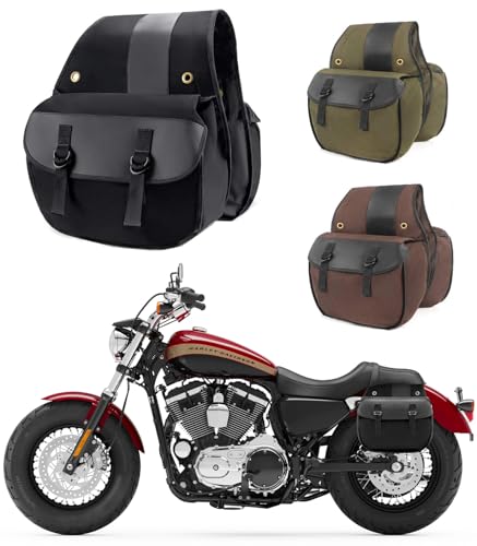 Nomad USA Quick-Easy Universal Fit Throw Over Motorcycle Canvas Biker Cargo Saddlebags (Black)