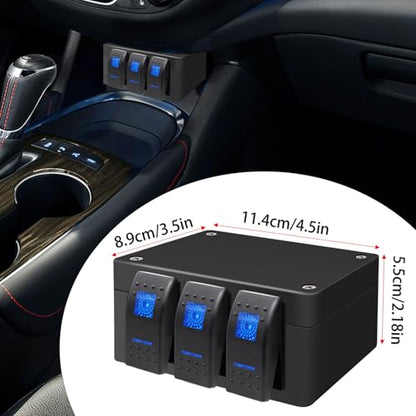 Twidec/Marine Rocker Switch Box Waterproof 12V 3 Gang Blue LED Light Toggle Switch Panel with Night Glow Stickers for Car Truck Boat RV