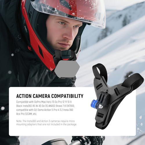 NEEWER Motorcycle Helmet Chin Camera Mount Strap, POV Vlog Accessories Kit for Video Recording Filming Compatible with GoPro Insta360 DJI AKASO Action Camera, GP-72