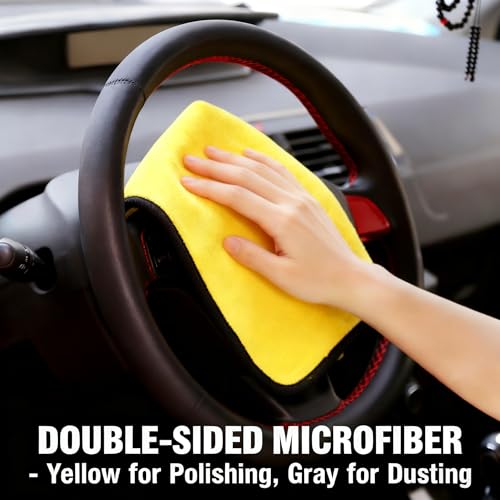 Ultrasoft, Large, Thick and Quick Drying Car Microfiber Cleaning Towel 800GSM Polishing Waxing Auto Detailing Towel Cloth (6pack) (Grey-Yellow) - color: Grey-yellow,6pack
