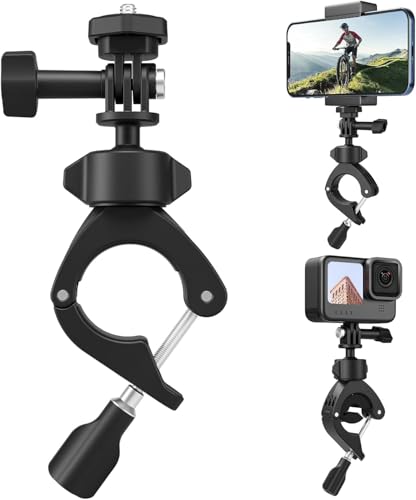 Adaptom Bike Mount+Phone Holder, 360 Rotation Camera Bicycle Motorcycle Rearview Mirror Tube Clamp for GoPro Max Hero 12 11 10 9 8 Insta360 DJI Action Accessories