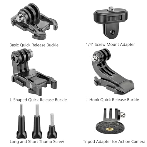 Helmet Mount for GoPro Go Pro, Curved Flat Adhesive Sticky Mounts, J-Hook L-Shaped, Basic Quick Release Buckle, Thumb Screw, Tripod 1/4" Screw Mount Adapter, Action Camera Accessories Kit 24PCS