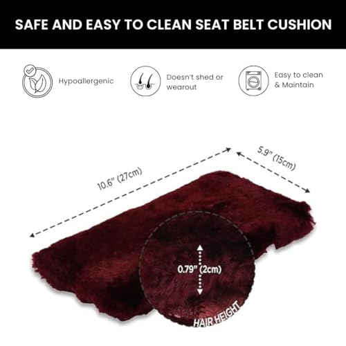 Andalus Genuine Sheepskin Car Seat Belt Cover Pad – Soft Fuzzy, Comfy Fluffy Seatbelt Covers, Shoulder Pad Neck Cushion Protector, Car Accessories for Woman, Man, Girl (Grape Red, 2-Pack) - color: Grape Red