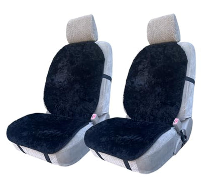 Genuine Sheepskin Car Seat Covers Shearing Car Seat Covers Sheepskin Wool Detachable Premium Car Seat Cover (Black Color (2 Pack)) - color: Black Color (2 Pack)