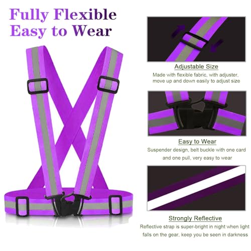Reflective Vest Running Gear, 2Pack High Visible Safety VES for Cycling Jogging Running Walking, Adjustable for Men Women - color: Blue+Purple