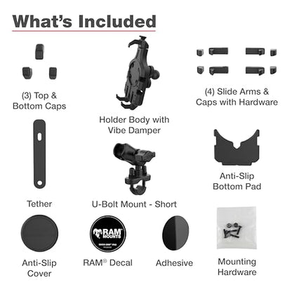 RAM MOUNTS Quick-Grip Pro Vibration Damping Phone Mount with U-Bolt Base for Motorcycles and ATVs RAM-B-149Z-A-PD5VU