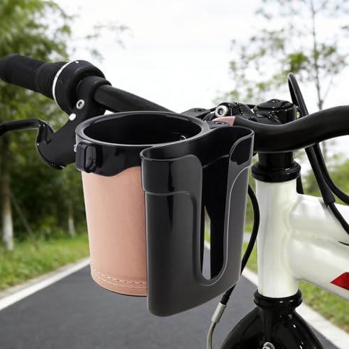 3-in-1 Bike Cup Holder with Cell Phone Keys Hook -Universal Water Bottle Holder for Walker/Wheelchair/Stroller/Scooter, Fits 0.87" Round Handlebar and 2.7" Cup Base,Beige - color: beige