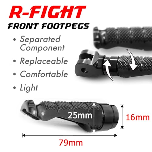 MCMOTOPARTS R-FIGHT Front Rider Footpeg Footpegs Foot Pegs Footrests Black Compatible with ER-6F 2006-2008 06 07 08 - color: Black, size: Standard (No Extension)