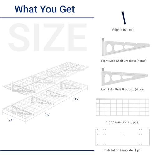 FLEXIMOUNTS 2-Pack 2x6ft Garage Shelving 24-inch-by-72-inch Heavy Duty Wall Mounted Shelves Garage Storage Rack Floating Shelves, 1400lbs Load Capacity, White, Classic Series - color: White, size: 2 pack-2x6 ft