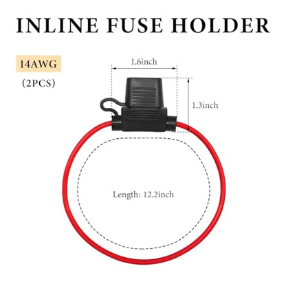 2 PCS 12V 14 AWG Inline Fuse Holder, 14 Gauge in Line Blade Fuse Block Relay with Waterproof Cap, ATC/ATO Standard Pigtail Fuses Holder for Car Truck ATV Boat Marine Audio Lighting - color: 14 AWG