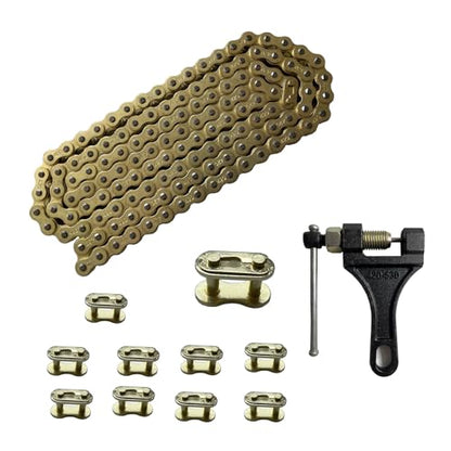 420 Motorcycle Gold Chain 132 Link Standard Roller Chain with Chain Breaker 10 Connecting Master Link for 100cc 110cc 125cc Dirt Pit Bike ATV Quad Go Kart Scooter