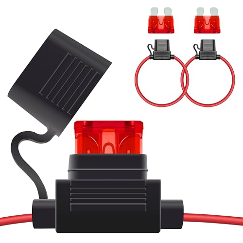 ecocstm 2 PCS Inline Fuse Holders 12V, 18 AWG Car Gauge Inline Fuses, Waterproof Fuse Holder with 10A ATC/ATO Standard Blade Fuses for Automotive, Marine, Golf Cart Lighting, Electrical Circuits - size: 2 PCS 18AWG