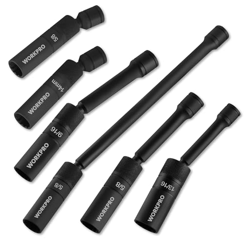 WORKPRO 6-Piece 3/8" Drive Magnetic Spark Plug Socket Set 12-Point, Includes 9/16", 5/8", 13/16", 14mm Sockets with 4", 6", 11" Extensions for Automotive Repair - size: 6PC(14MM,5/8",9/16",13/16")
