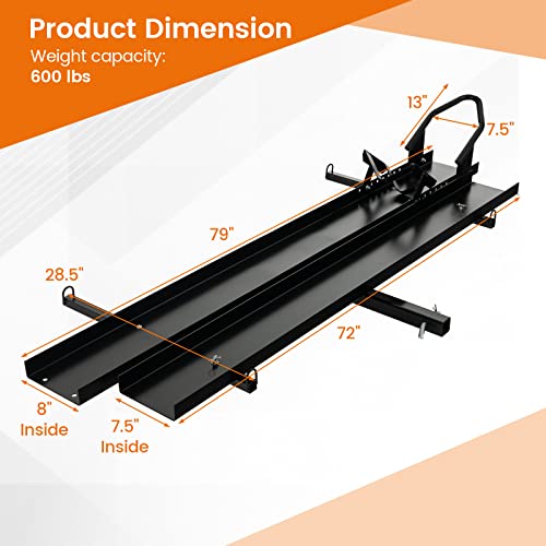 Goplus Motorcycle Hitch Carrier, 600LBS Motorcycle Carrier Hitch Mount with 2 Straps, Loading Ramp, Dirt Bike Trailer, Heavy Duty Motor Cycle Rack, Fit Up to 7.5” Wide Tire