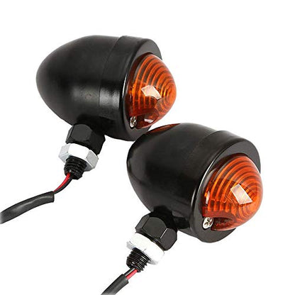 Motorcycle Turn Signals 2pcs Chrome Front Rear Turn Signals 12V with Bullet Shape and Amber Lights Fit Universal Fit for Harley Honda Yamaha Dukati Suzuki Kawasaki - color: Black/Amber