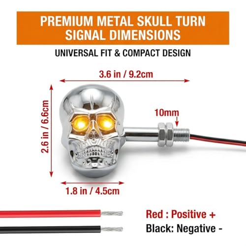 Motorcycle 10mm Screw Skull Head LED Amber Turn Signal Indicator Light (Chrome) - color: Chrome