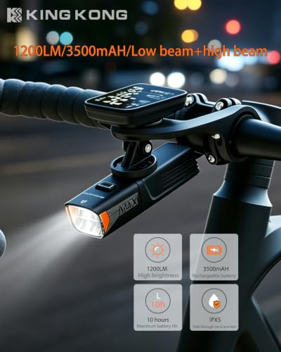 Kingkong X7MAX Bike Light, Super Bright High/Low Beam Modes, Garmin & Wahoo Compatible, Replaceable 18650 Battery, USB Rechargeable Waterproof Bicycle Headlight for Road & Mountain Night Riding