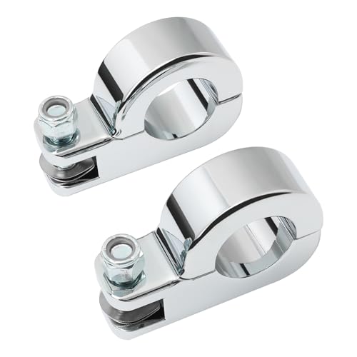 TCMT Chrome Foot Pegs Foot rest Mounting P-Clamp Footpeg Footrest Set Fits For Harley-Davidson 1 1/4"(32mm) highway bars - color: Chrome, size: P-Clamp Mounts