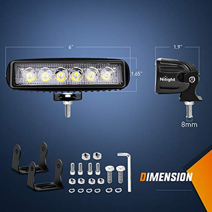 Nilight LED Light Bar 2PCS 18W 6Inch Flood LED Pods Offroad Fog Light Waterproof for Boat SUV ATV 4WD Car Truck Golf Cart 12V 24V,2 Years Warranty - color: 2Pcs 18W Lights