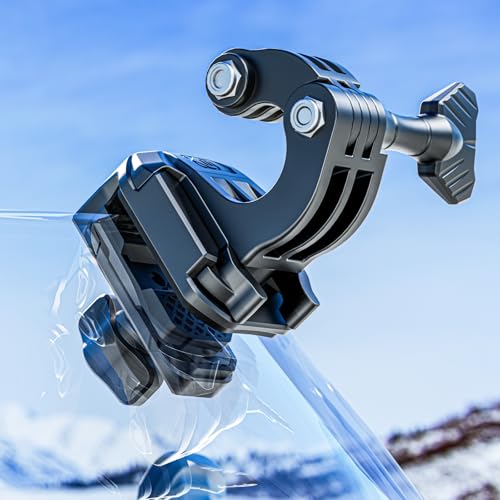 Kewig Motorcycle Windshield Camera Mount with Aluminum Alloy Clip Base, Compatible with GoPro/DJI OSMO/Insta360 Action Camera, Angle Adjustable, Quick-Release Design