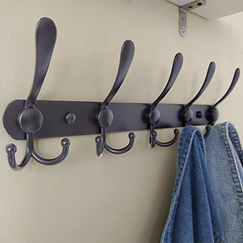 Dseap Coat Rack Wall Mounted - 5 Tri Hooks, Heavy Duty, Stainless Steel, Metal Coat Hook Rail for Coat Hat Towel Purse Robes Mudroom Bathroom Entryway,Black - color: Black, size: L=16" (1 Pcs)