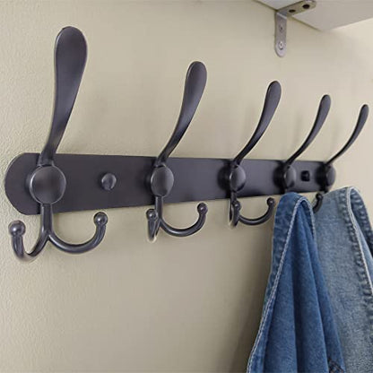 Dseap Coat Rack Wall Mounted - 5 Tri Hooks, Heavy Duty, Stainless Steel, Metal Coat Hook Rail for Coat Hat Towel Purse Robes Mudroom Bathroom Entryway,Black - color: Black, size: L=16" (1 Pcs)