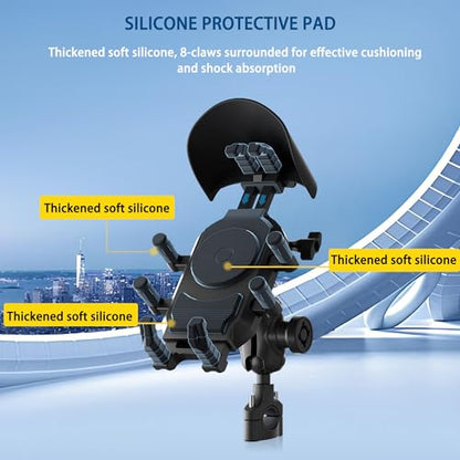 Universal Motorcycle Phone Holder, 8-Claw Heavy Duty Thick Phone Handlebar Mount for Electric Scooter/Bike/ATV, Compatible with iPhone 15/14/13 Pro Max, Samsung Galaxy S23/S22 Ultra, Gopro Camera - color: Handlebar Mount