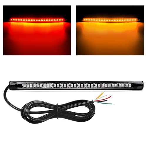 Nilight 32 LED 8’’ Flexible License Plate Light Strip Tail Brake Stop Turn Signal Universal Fit for Harley Motorcycle Bike ATV Car SUV - color: Amber Red