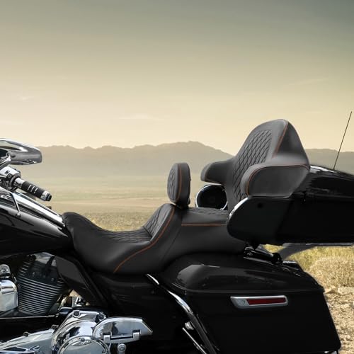 SLMOTO Seat Rider Backrest Passenger Backrest Pad Diamond 2-Up One-Piece Sissy Bar fit for Harley Touring Road King FLHR Street Glide FLHX Road Glide FLTRX 2014-2021 - color: A Style Blue + 2 Backrest