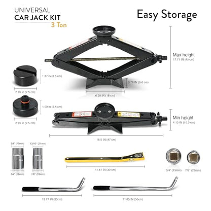 Car Jack Kit 3 Ton (6,600 lbs) with Tesla Pad & Universal Rubber Pad | Scissor Jack for Car - Tire Jack Tool Kit | Portable, Ideal for SUV and Auto - Universal Emergency Kit with Lug Wrench - size: Car Jack Kit 3 Ton + pads/gloves/tire press