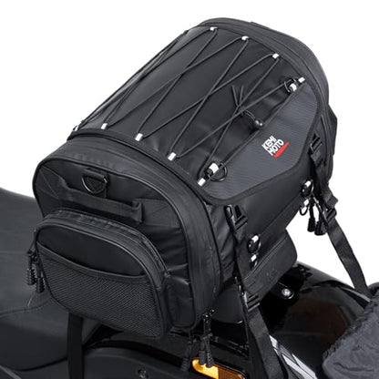 KEMIMOTO Motorcycle Travel Luggage Bags, Expandable Large Capacity Motorcycle Tail Bag, Waterproof Rear Rack Trunk, Motor Pannier Bag with Rain Cover and Straps 25L-30L - size: 25L-30L