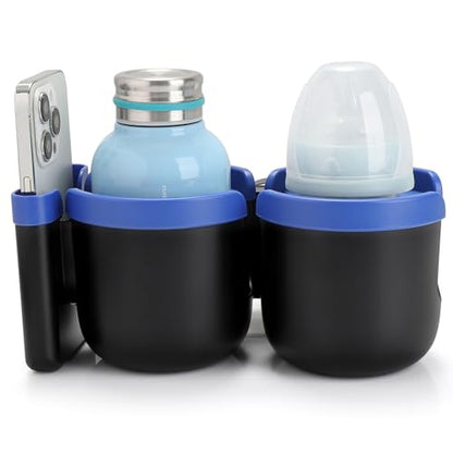 Accmor Stroller Cup Holder with Phone Holder, Bike Cup Holder, Universal Cup Holder for Uppababy Nuna Doona Strollers, 2-in-1 Cup Holder for Walker, Wheelchair, Scooter - color: Double Holder-Blue