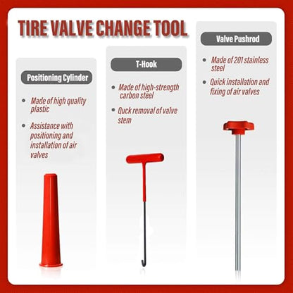 Tire Valve Stem Quick Replacement Tool Kit（51025）, Valve Stem Installation Tool for Cars, Trucks,ATVs,etc. with 4PCS TR413 Valve Stems.