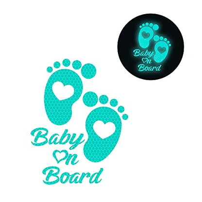 High Intensity Reflective Baby on Board Car Sticker Waterproof Cute Footprint Baby in Car Decal Safety Warning Sign Kids on Board Decal for Car Bumper Window (Mint Green) - color: Mint Green