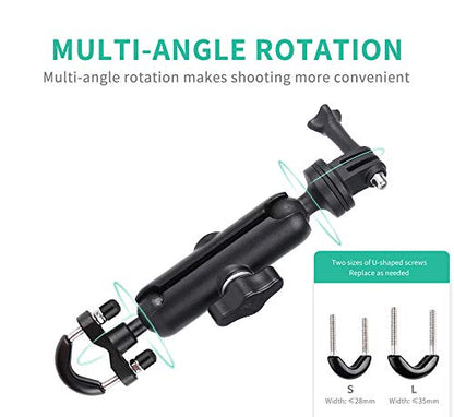 360°Motorcycle Bike Camera Holder Handlebar Mount Bracket 1/4 Metal Stand for GoPro Hero10/9/8/7/6/5/4 Action Cameras Accessory(Cool Ballhead Arm Super Clamp Mount Multi)