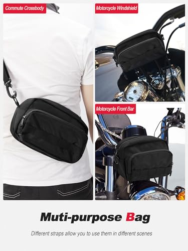 Nilkatss Motorcycle Handlebar Bag, Black Storage Tool Bag, Universal Fit for Cruiser, Sportster, Dirt Bike, Bicycle