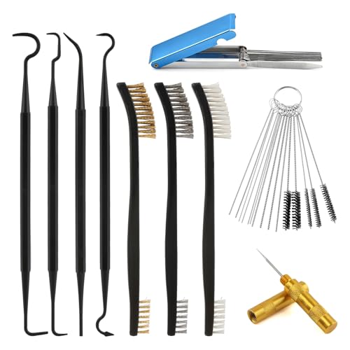 Carburetor Cleaning Kit, 37Pcs Torch Tip Cleaner Set with 3 Double Head Brush 23 Needles 5 Nylon Brushes 1 Scraper 4 Cleaning Hooks and Case for Motorcycle/ATV/Lawn Mower/Torch Chainsaw Small Engines