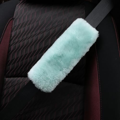 Soft & Cozy Australian Sheepskin Car Seat Belt Covers,2 Pack Fluffy Seatbelt Pads, Genunie Sheepskin Fur Shoulder Straps Cushions for Adults Kids Women and Men (Mint Green) - color: Mint Green