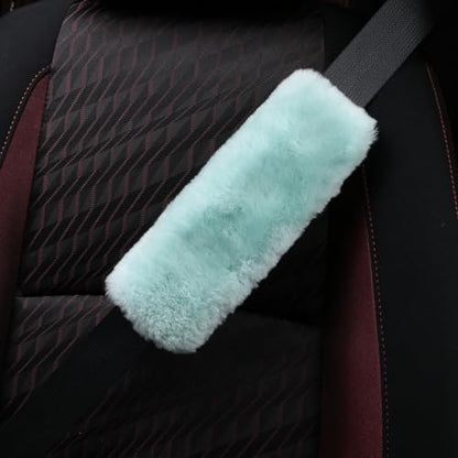 Soft & Cozy Australian Sheepskin Car Seat Belt Covers,2 Pack Fluffy Seatbelt Pads, Genunie Sheepskin Fur Shoulder Straps Cushions for Adults Kids Women and Men (Mint Green) - color: Mint Green