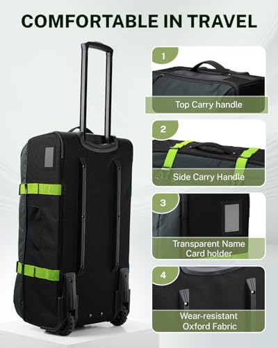 Gonex Rolling Duffle Bag with Wheels, Water-repellent 90L Nylon Large Wheeled Travel Duffel Luggage with TSA Lock & Telescopic Handle 30 inch, Dark Green - color: Dark Green, size: 30 inch