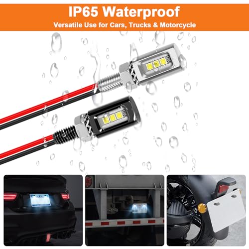 4PCS License Plate Light Bolt Kit, 3-LED Screw Bolt Lamp with 30cm Wires, 2 Black + 2 Silver Shell, Universal Tag Light for Car Truck Motorcycle ATV Trailer