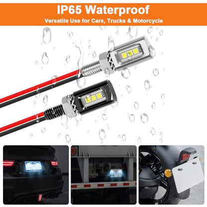 4PCS License Plate Light Bolt Kit, 3-LED Screw Bolt Lamp with 30cm Wires, 2 Black + 2 Silver Shell, Universal Tag Light for Car Truck Motorcycle ATV Trailer