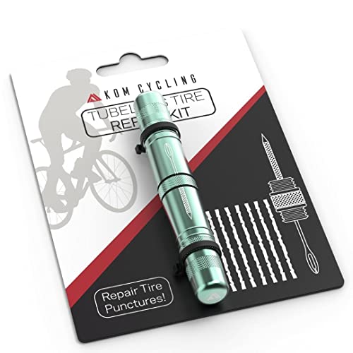 KOM Cycling Tubeless Tire Repair Kit for Bikes 8 Colors! Fixes Mountain Bike and Road Bicycle Tire Punctures - color: Celeste