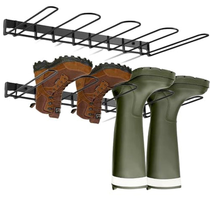 Boot Rack - 4 Pair Wader Hangers Wall Mount Boot Organizer for Tall Boots, Heavy Duty Boot Hangers Holder Sturdy Metal Wall Mounted Shoe Rack for Garage Mudroom Closet Entryway Black 2 Pack