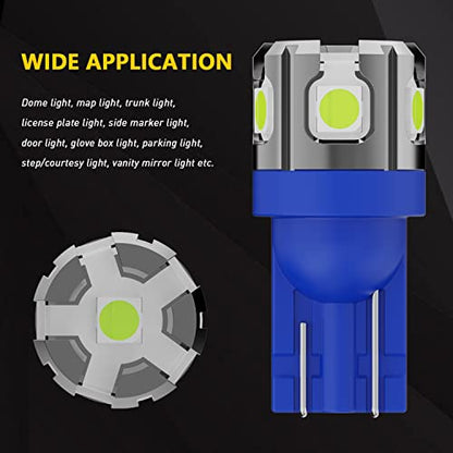 PHINLION 194 168 LED Bulb Ice Blue Super Bright 2825 W5W T10 Wedge 6-SMD 3030 Chipsets LED Replacement Bulbs for Car Interior Dome Map Parking Trunk Door Courtesy License Plate Lights - color: Ice Blue