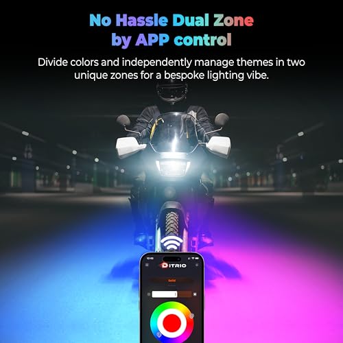 12PCS Motorcycle Led Underglow Kit with Brake Turn Signal, Motorcycle RGB Lights with DITRIO APP/RF Remote Control, Dual Zone,12V Waterproof Pixelglow Effects for Motorcycles, Golf Carts,UTVs, Boats - size: 12 PCS(New 3 Control Mode)
