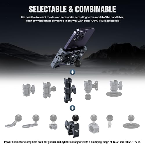 Anti-Shake Motorcycle Phone Holder, Super Clamp Fits 0.5"-2" Diameter Bars, 25mm Ball Head & Double Socket Arm, 360° Rotatable, Universal for iPhone/Samsung/Android Phones Width 2.56"-3.74" (KPS-14) - color: KPS-14