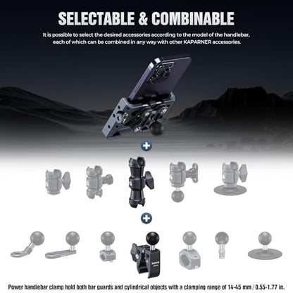 Anti-Shake Motorcycle Phone Holder, Super Clamp Fits 0.5"-2" Diameter Bars, 25mm Ball Head & Double Socket Arm, 360° Rotatable, Universal for iPhone/Samsung/Android Phones Width 2.56"-3.74" (KPS-14) - color: KPS-14
