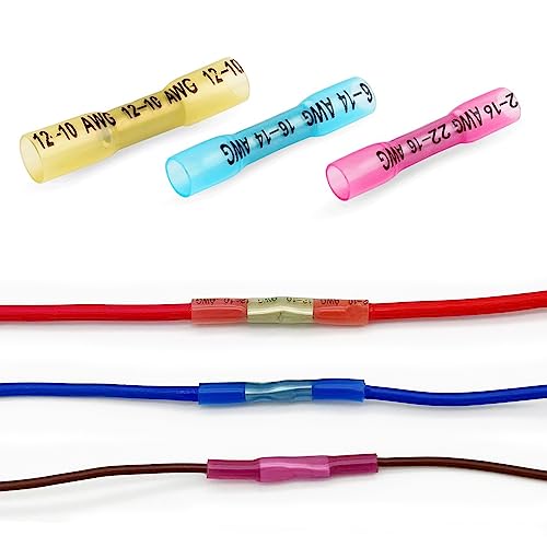 220Pcs Butt Terminal Connectors, Waterproof Heat Shrink Wire Connectors, Automotive Electrical Connector Terminals Kit, Crimp Connectors (22-10 Gauge) - size: 220pcs-butt connector